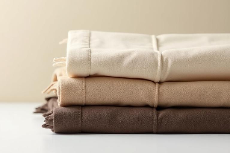 A collection of ready-made linen curtains neatly folded