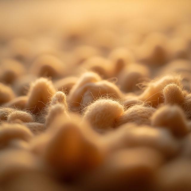 Macro photography of plush, thick-piled New Zealand wool rug loops