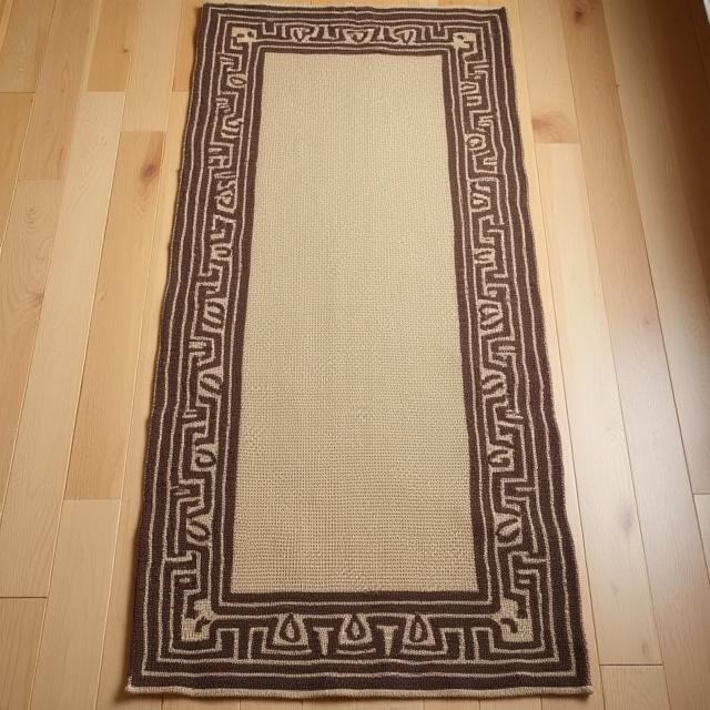 Hand-woven jute hallway runner with geometric border